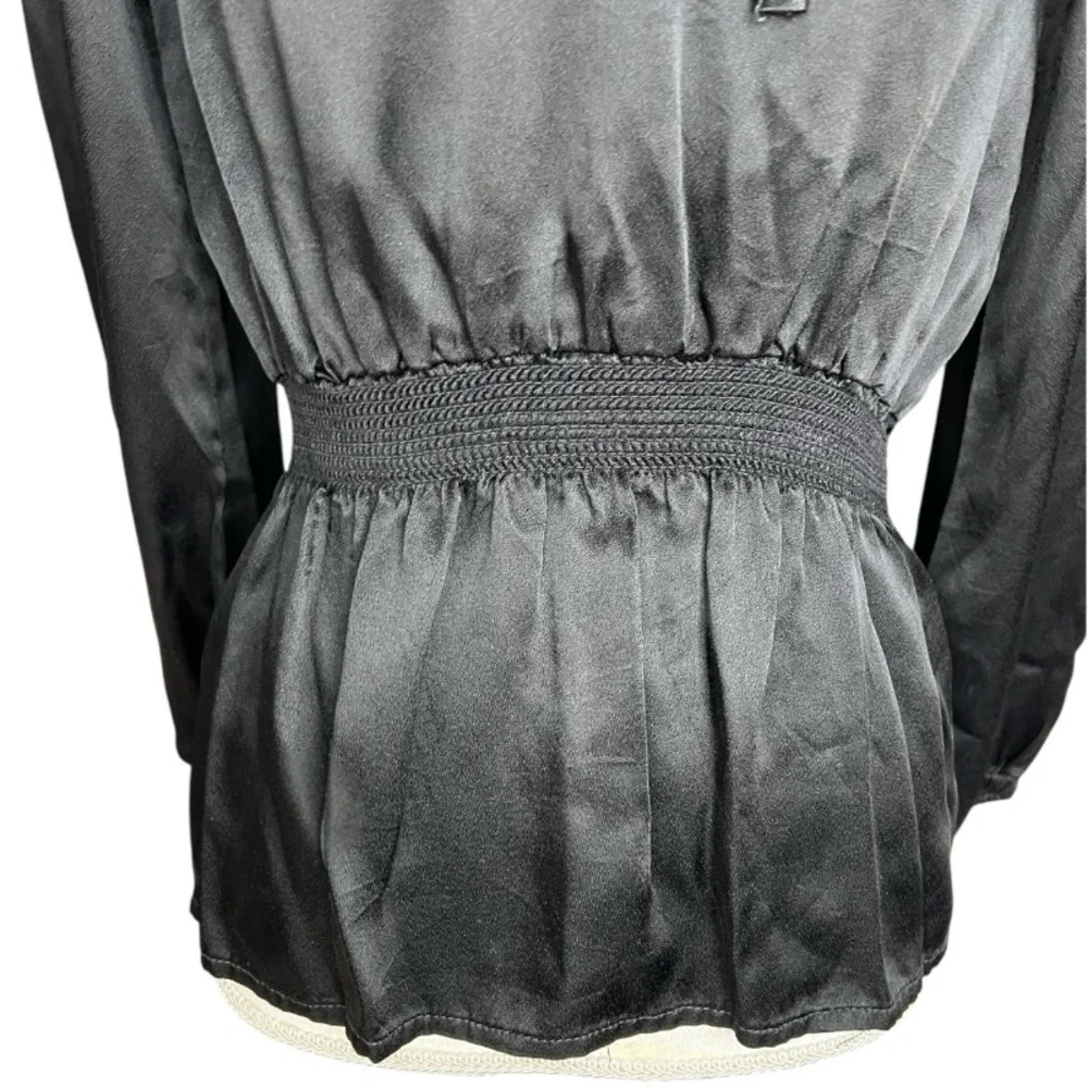 Vintage 70s Black Satin long sleeve Blouse chic retro neutral minimalist